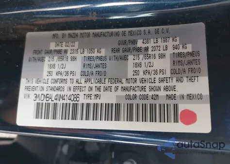 2022 Mazda Cx-30 2.5 S from USA, damaged, VIN 3MVDMBAL4NM414086